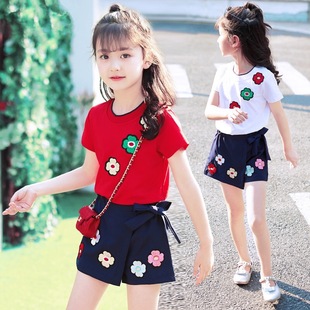 童装女童夏季短裙，套装2022韩版夏款花朵，短袖运动套装两件套