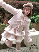 森女系原创想去海边 桃子冰酪 冬季粉嫩两件套可爱格子短外套套装