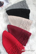 阿迪斯秋冬季纯手工定制针织羊绒帽子加厚淑女风镂空边圆顶帽