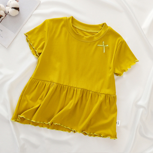 女童短袖t恤夏季冰丝宝宝莫代尔儿童薄款娃娃衫裙式女孩上衣韩版