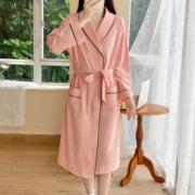 秋冬季成人纯棉长袖日式和服系带睡衣女士吸水速干浴袍裙大码粉色