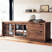 日式纯实木厨房小碗柜餐边柜餐桌收纳柜玻璃门移动门柜子双面使用