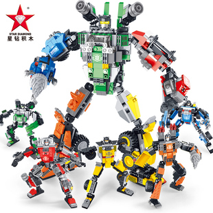 星钻积木拼装积变战士男孩子变形机器人，金刚恐龙中国积木玩具拼图