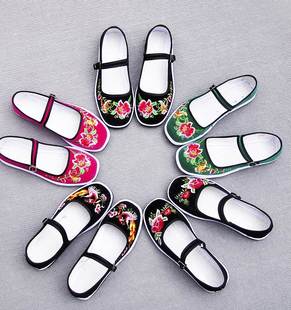 老北京布鞋女复古民族风彩色女士手工上线妈妈鞋绣花方口低帮单鞋
