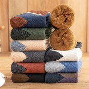 羊毛袜子男士中筒袜秋冬款加厚保暖毛圈冬天睡眠毛巾加绒地板长袜