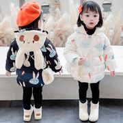 韩国女宝宝冬装加绒外套2021儿童洋气棉服小童中长款加厚棉衣
