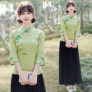 新中式春夏装国潮上衣，民族风广场舞，日常可穿改良旗袍两件套女装