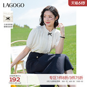 LAGOGO公主风法式甜美短袖衬衫女拉谷谷2025年夏季新款蝴蝶结上衣