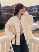 韩系白色牛仔外套女春秋2024流行棒球服工装，夹克洋气美式