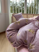 紫色双层纱花篮小兔床上四件套全棉纯棉1.5m1.8米被套床单三件套