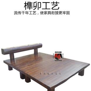 中式全实木大床1.8米床简约婚床厚重床 老榆木双人床卧室榆木家具