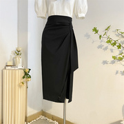 黑色开叉半身裙女夏中长款设计感高腰包臀裙显瘦百搭气质西装长裙