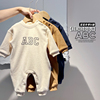 婴儿哈衣字母款摇粒绒冬季宝宝长袖运动风外出加厚韩国卡通连体衣