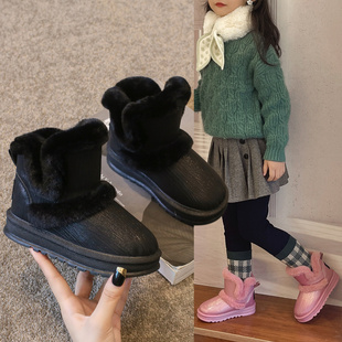 儿童雪地靴2023冬季男女童，时尚加棉毛绒，平底低筒短靴保暖棉鞋