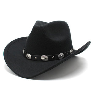 少数民族风毛呢西部牛仔礼帽皮带铆钉装饰男女情侣帽 Cowboy Hat