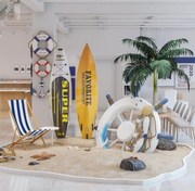 夏季海洋主题装饰道具仿真冲浪板椰子树橱窗陈列道具店铺摆件布置