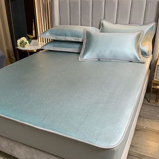 欧美式冰丝凉席裸睡三件套床笠款1.8m可折叠水洗空调席子1.5m夏季