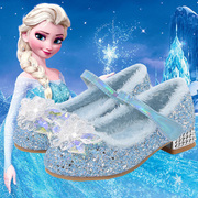 女童公主鞋冬季爱莎女宝小皮鞋洋气女孩水晶高跟艾莎儿童鞋毛