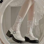 白色蕾丝堆堆袜子女中筒袜夏季网纱薄款日系jk花朵玛丽珍仙女袜子