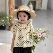 童上衣莱抱抱2024夏季韩国童装韩版可爱甜美田园波点女童短袖