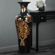景德镇陶瓷器落地大花瓶白黄红黑水晶釉牡丹瓷瓶居家客厅中式摆件