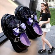 库洛米儿童小皮鞋女童鞋，夏季透气女孩，黑色时尚单鞋软底公主鞋
