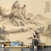 新中式电视背景墙壁纸茶室饭店包厢墙纸水墨山水江南风景壁画墙布