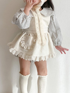 韩国童装春装婴幼儿花边小口袋，叠穿背带连衣裙，女宝宝百搭公主罩衫