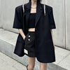 mapogo夏季金属拉链西装，外套设计感小众黑色，宽松垂感垫肩休闲西服