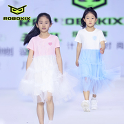 robokix夏季女童连衣裙子蓬蓬，网纱公主裙拼接纱裙，舒适透气