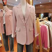 MLC美丽穿淡粉色刺绣西装外套女2024春秋韩版时尚一粒扣小个