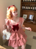 森女系原创想去海边 洋娃娃与小熊 红色格子元气甜美连衣裙