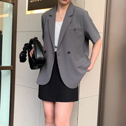 fanke梵客春夏女宽松垂感短袖通勤中长款西装外套，韩版高级感单西