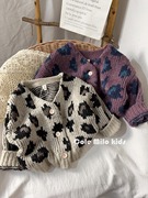 豹纹潮韩国儿童毛衣开衫，秋冬男童女童外套，2023马海毛宝宝上衣