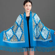 尼泊尔刺绣西藏民族风羊绒围巾百荷花绣花羊毛青海湖旅行度假披肩