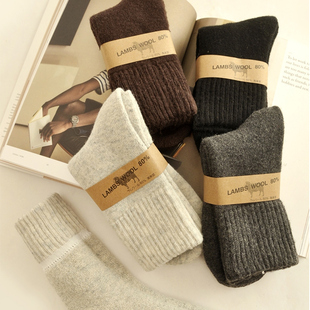 澳洲羊毛加厚羊毛袜加绒毛圈保暖冬季雪地毛巾羊绒袜咖啡菱格男袜