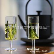 日式耐热玻璃高脚直身绿茶杯猴魁杯茶杯洋酒杯品茗杯个人杯功夫茶