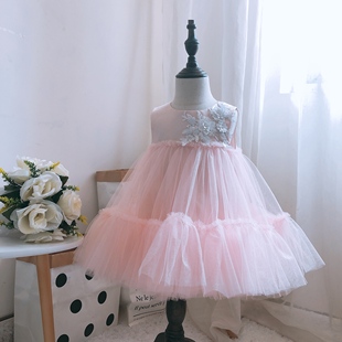 小童儿童礼服可爱粉色蓬蓬裙，高腰网纱裙，tutu裙蕾丝刺绣女童过生日