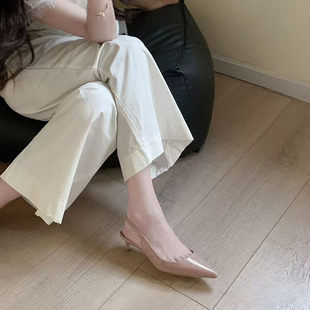 周子然同款裸色高跟鞋绝美尖头单鞋御姐不累脚包头凉鞋女低跟3cm