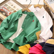 男童衬衫儿童白色衬衣红色，春装长袖纯色痞帅绿色，上衣2024