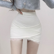 韩国东大门舒适性感蕾丝边拼接白色显瘦高腰包臀半身裙短裙女