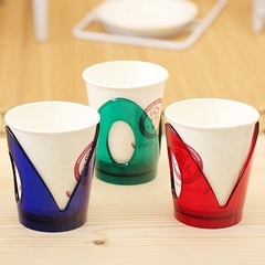 韩国进口一次性纸杯托架 茶水咖啡纸杯架隔热防烫 彩色4个装