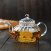 耐热茶具玻璃花草茶壶过滤泡茶壶，冲茶器南瓜条纹家用水果单壶日式