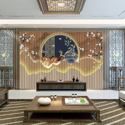 新中式壁画电视背景墙墙纸中国风沙发客厅古典茶室，养生馆格栅壁纸