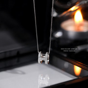 S925纯银超闪H字母满钻女项链欧美范简约设计气质锁骨链一件代发