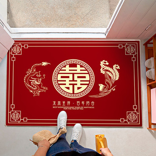 新中式喜庆结婚地毯地垫，卧室婚房红地毯客厅玄关，脚垫喜字入户门x