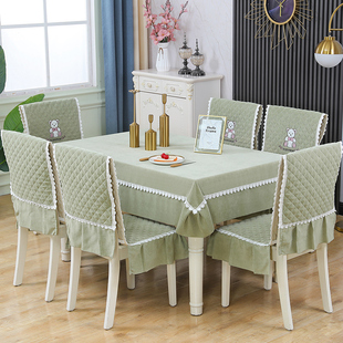 餐桌椅子套罩凳子套通用桌布，布艺餐桌布，椅套椅垫套装靠背一体家用