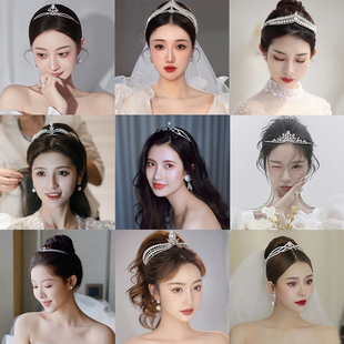 韩式新娘头饰珍珠套装结婚礼服发饰项链，耳环合金婚纱饰品