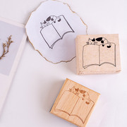 可爱木质印章 留言框系列 卡通边框猫咪动物手账装饰素材印画图章