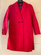 C系列 大红色中长款羊毛呢外套西装翻领式显瘦气质大衣品牌折扣女